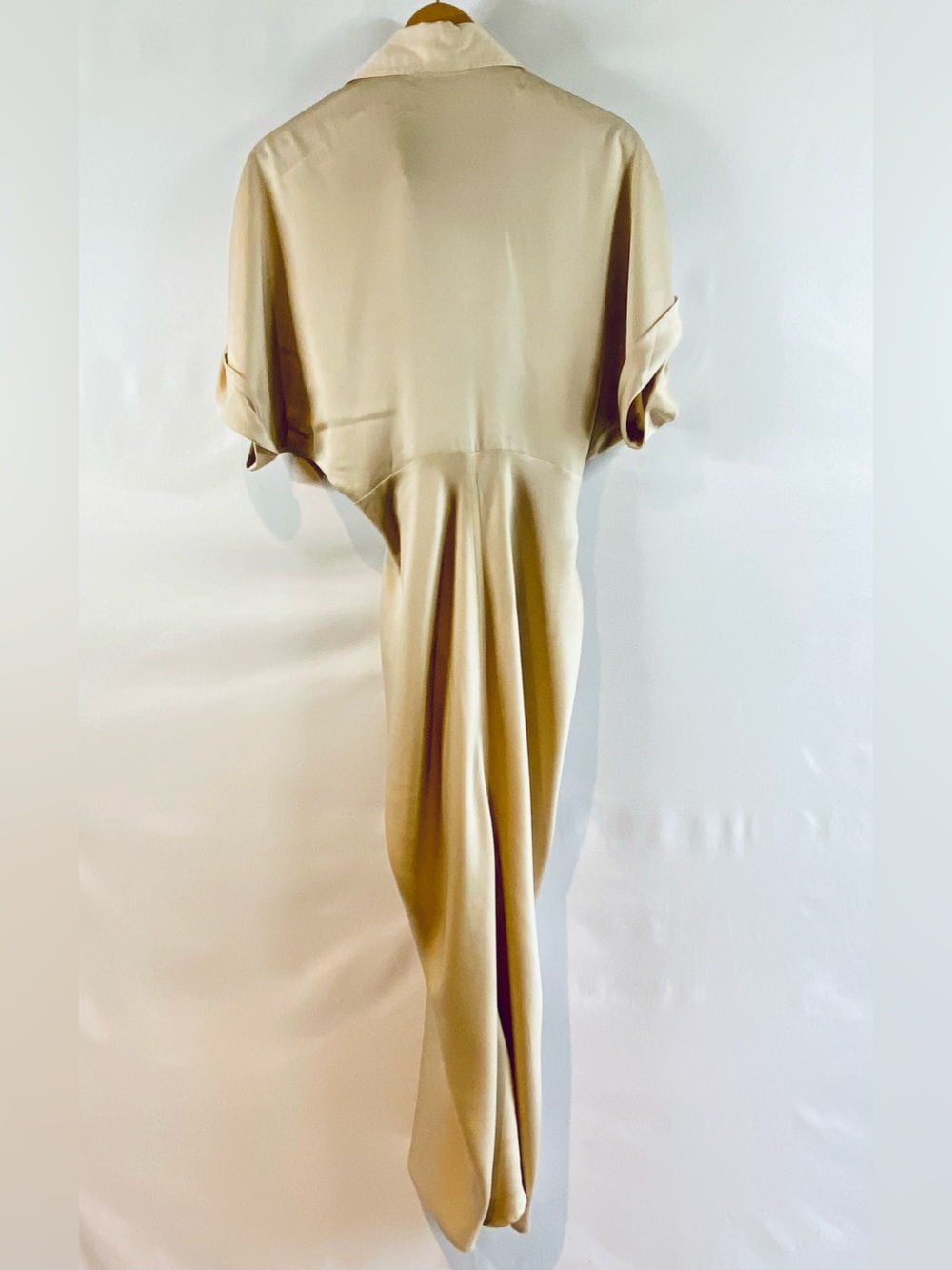 Mabel Gwen Cream Satin Tie-Front Long Sleeve Midi Shirt Dress, Size M - Picture 5 of 12